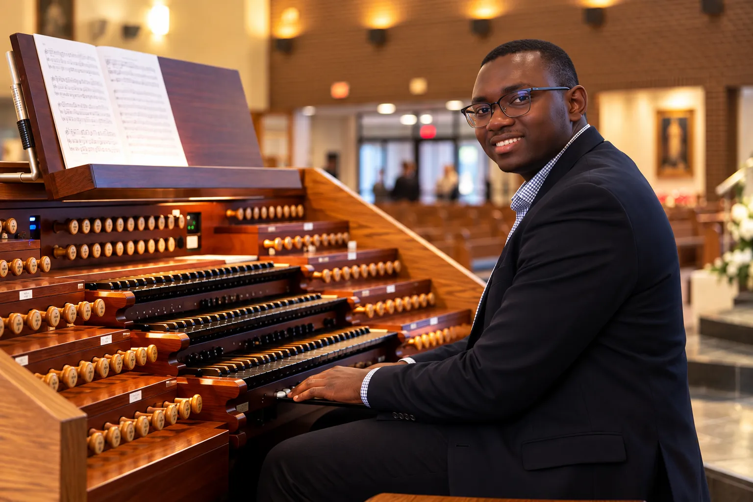 Kevin Paton-Cole seated at a church organ